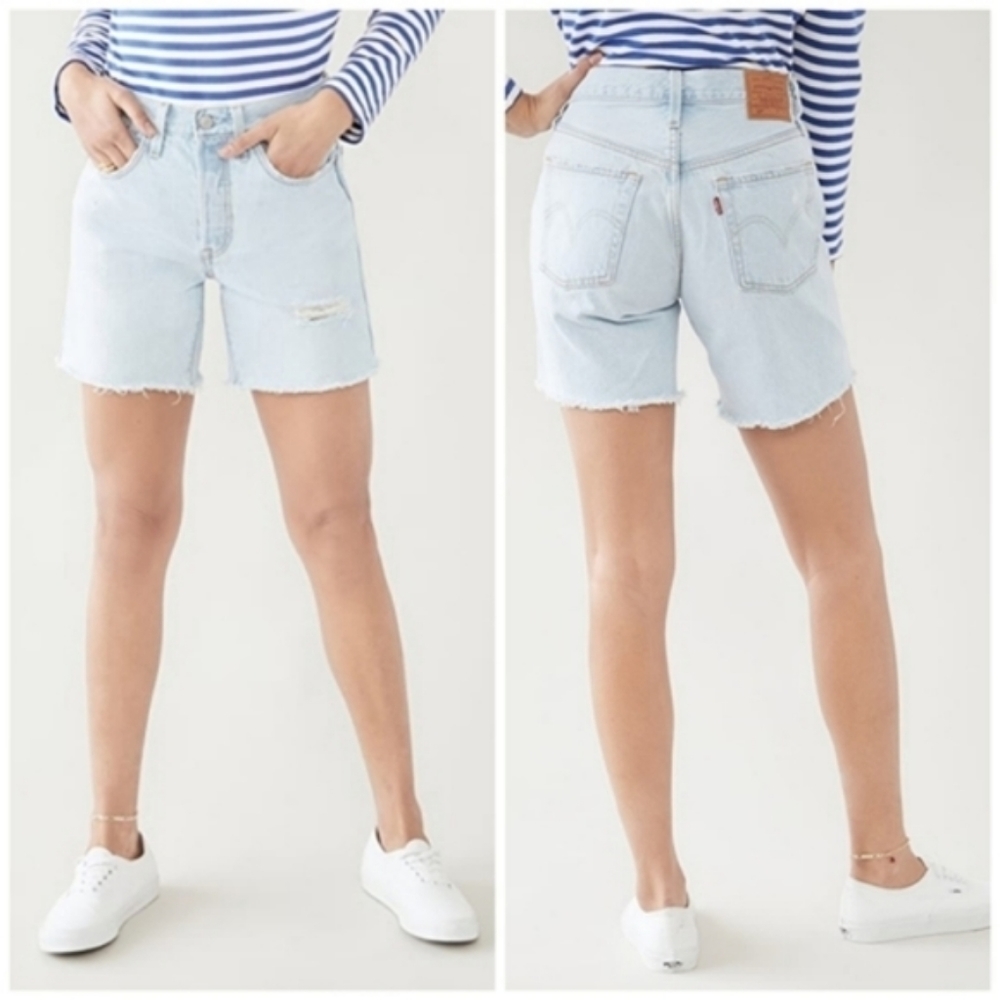 Levi's 501 Mid Thigh Bermuda Jean Denim Long Shorts Pants - Picture 3 of 15